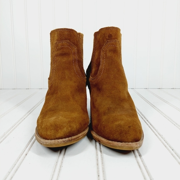 Dolce Vita Brown Suede Leather Pull On Side Elastic Block Heel Ankle Booties E44 - Picture 3 of 12